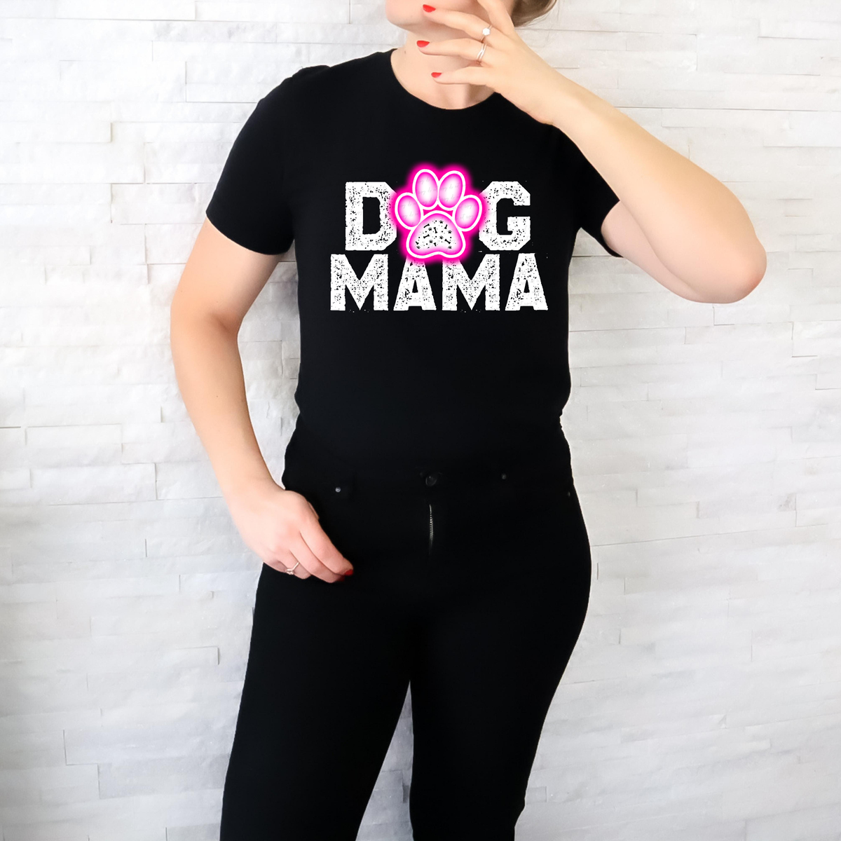 Dog Mama Pink Neon Paw White Font 117140 DTF Transfer