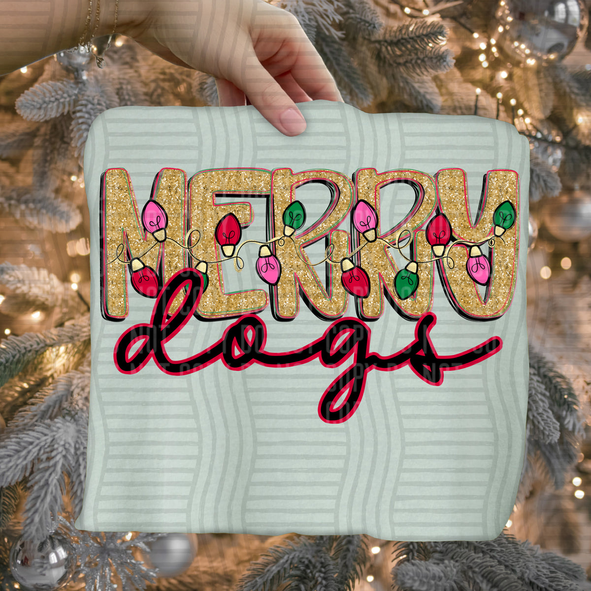 dogs merry with lights (caplinger) DTF Transfer