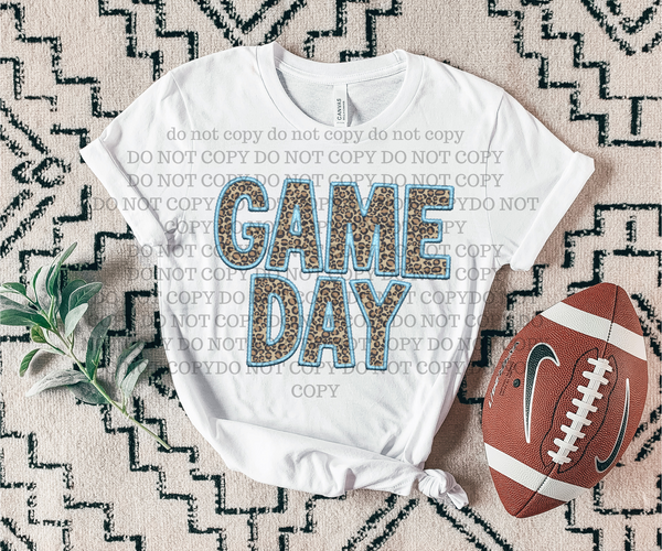 Game Day Embroidery Light Blue Leopard 7548 DTF transfer