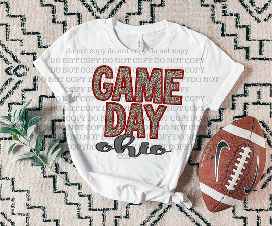 Game Day Ohio Embroidery Red Leopard 7563 DTF transfer