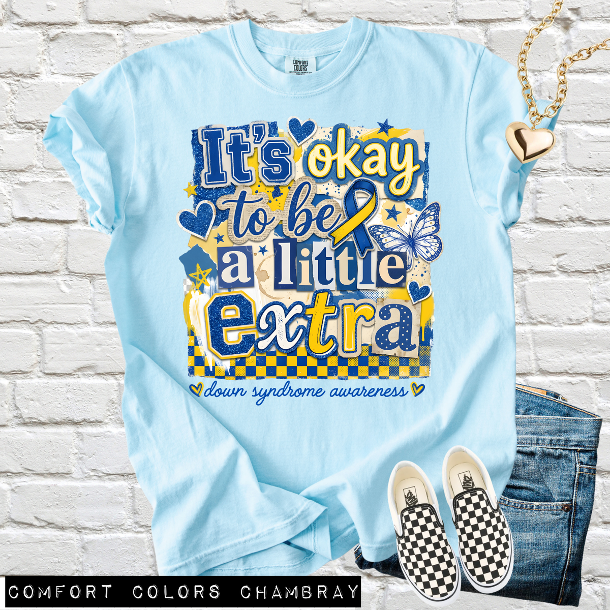 Down syndrome awareness (Blue and yellow ribbon) (Parker) DTF transfer