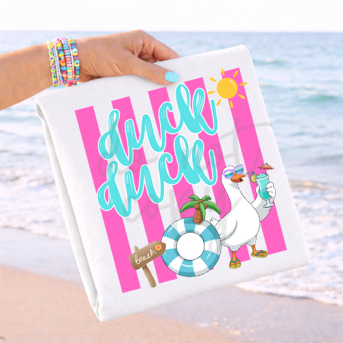 Duck duck goose pink strips teal words (Parker) DTF Transfer