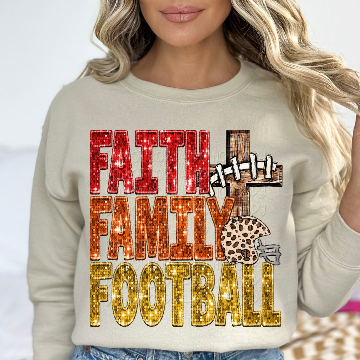 Faith family football sequin 17725 DTF TRANSFER