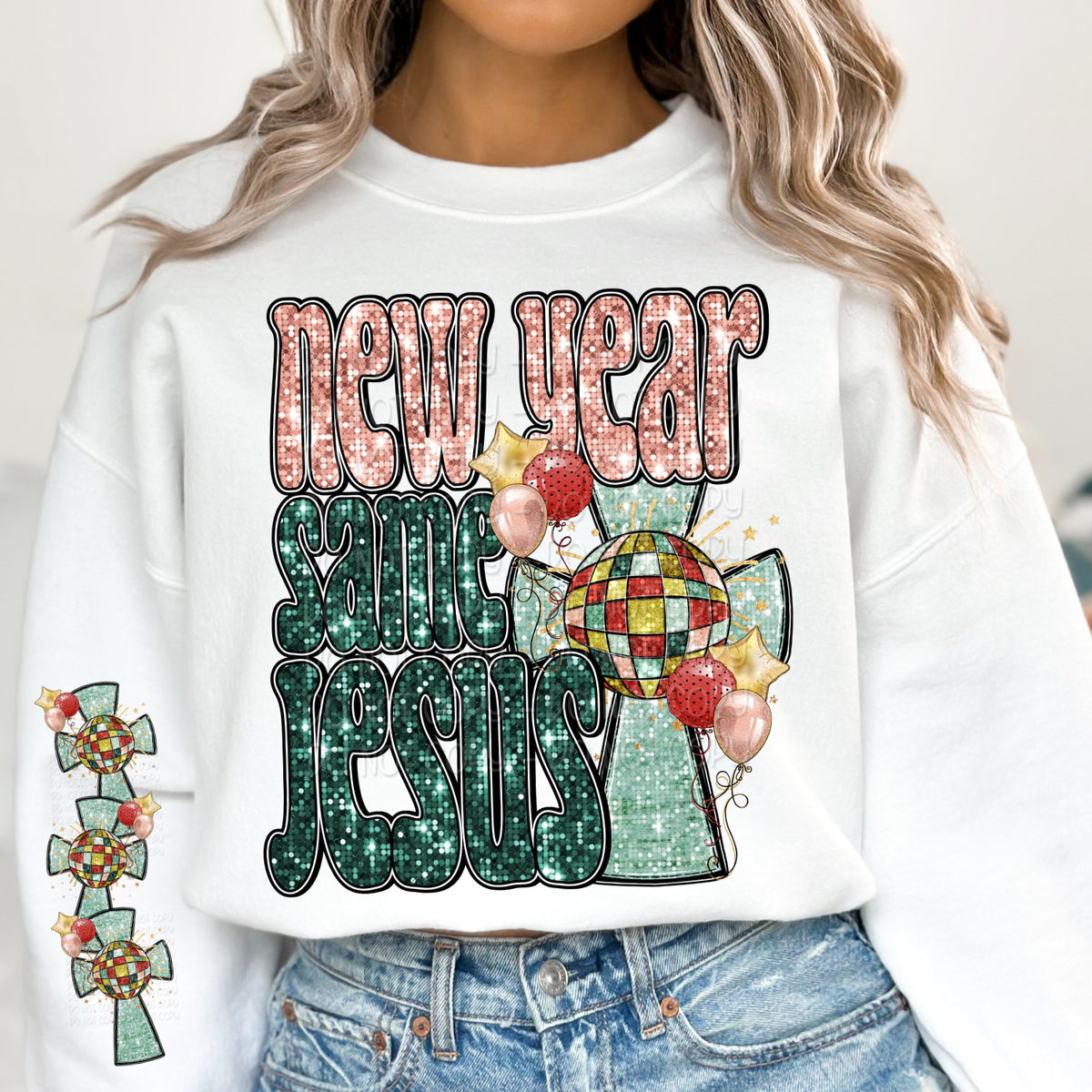 cross with mirrorball SLEEVE 17728 DTF TRANSFER