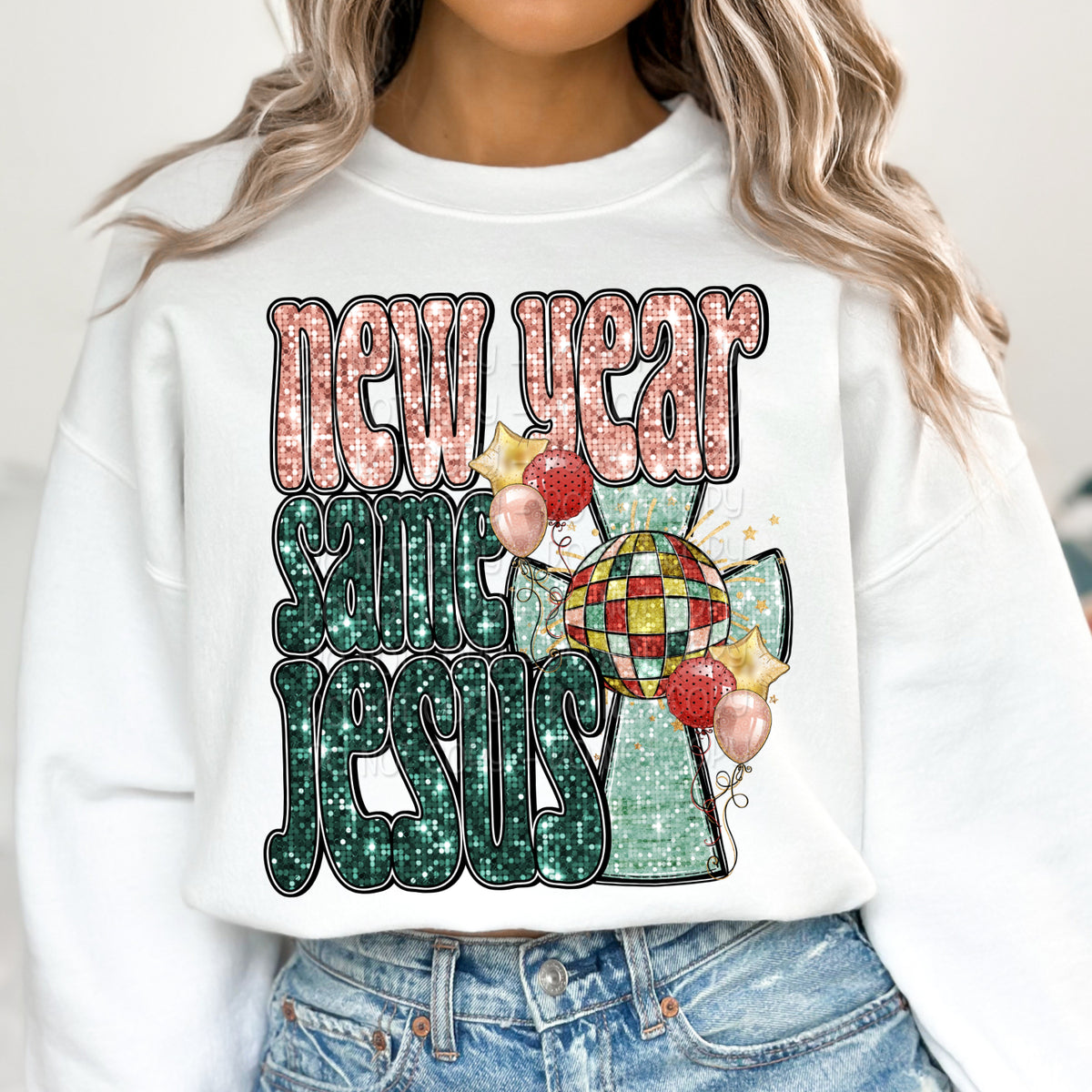 New year same jesus cross with mirrorball 17727 DTF TRANSFER