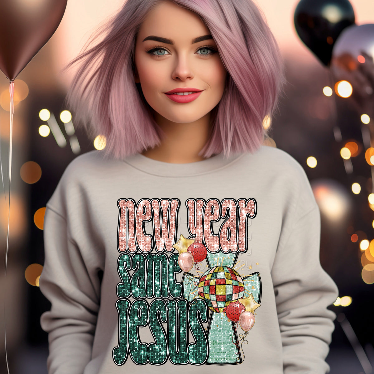 New year same jesus cross with mirrorball 17727 DTF TRANSFER