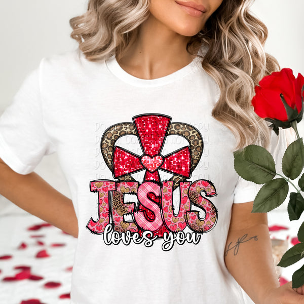 jesus loves you patterned font with red cross 17731 DTF TRANSFER