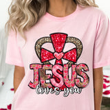 jesus loves you patterned font with red cross 17731 DTF TRANSFER