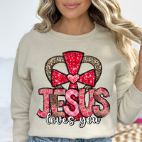 jesus loves you patterned font with red cross 17731 DTF TRANSFER