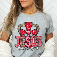 jesus loves you patterned font with red cross 17731 DTF TRANSFER