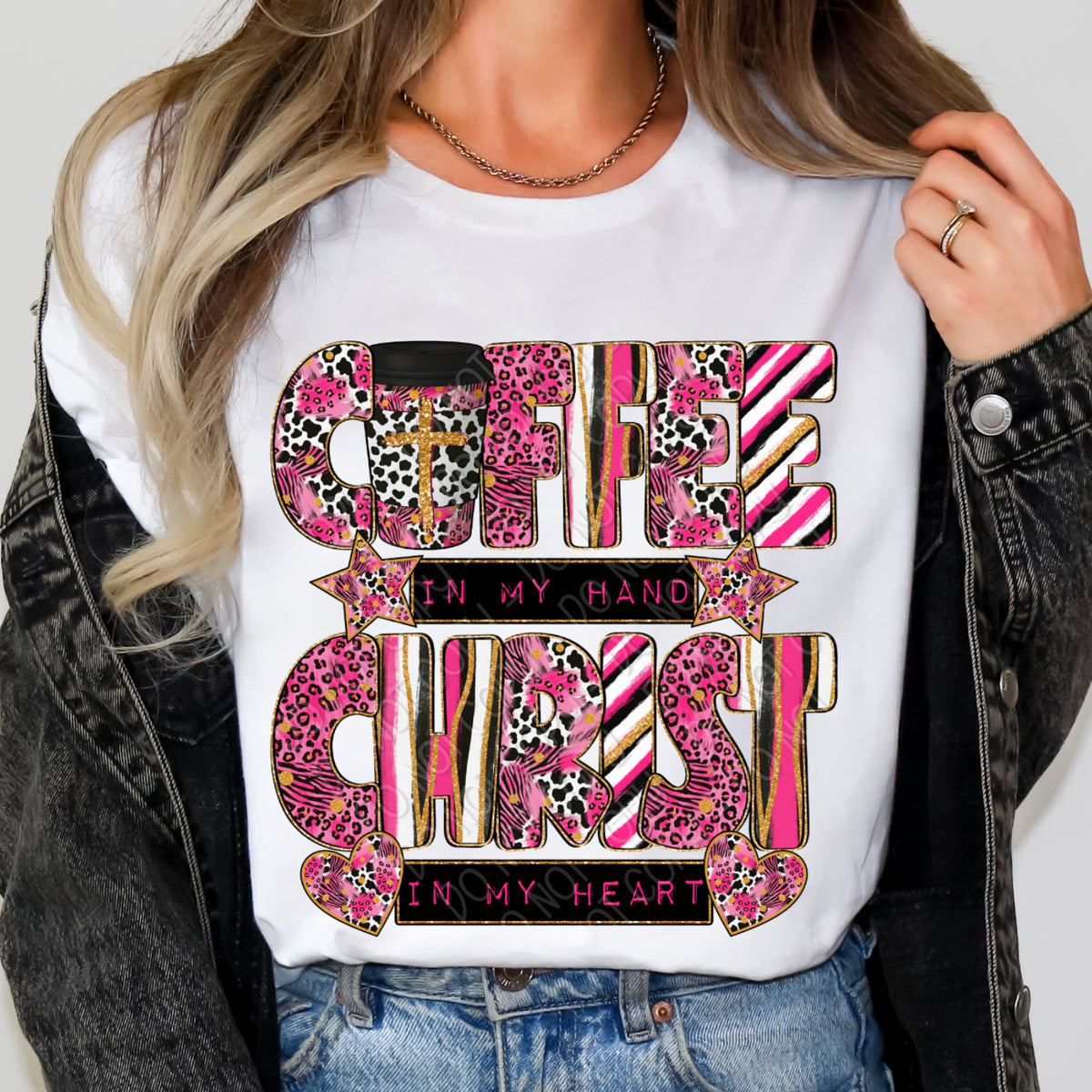 Coffee in my hand Christ in my heart (gold outline) (DWS) DTF Transfer