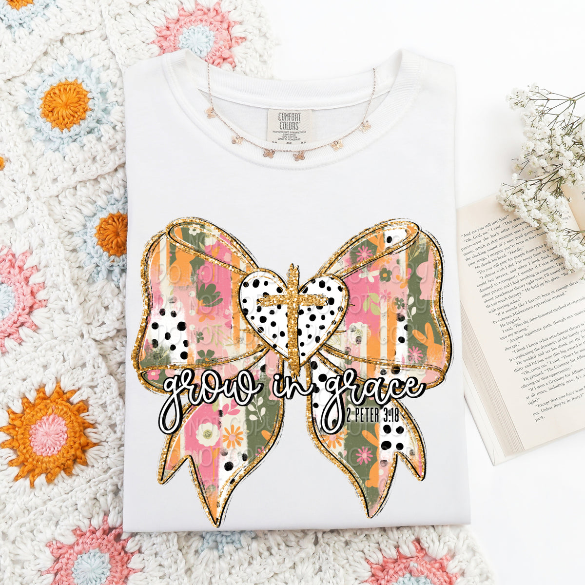 Grow in grace bow (Black and white polka dot heart) (DWS) DTF Transfer