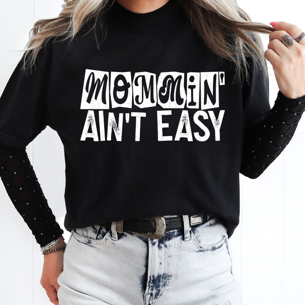 Mommin' ain't easy blocks WHITE (DWS) DTF Transfer