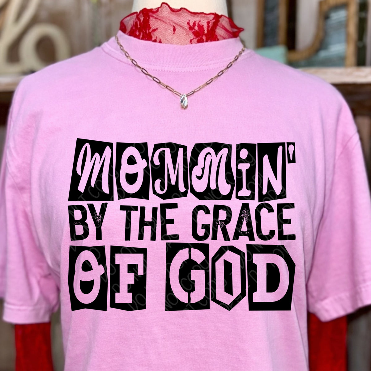 Mommin' by the grace of god blocks BLACK (DWS) DTF Transfer