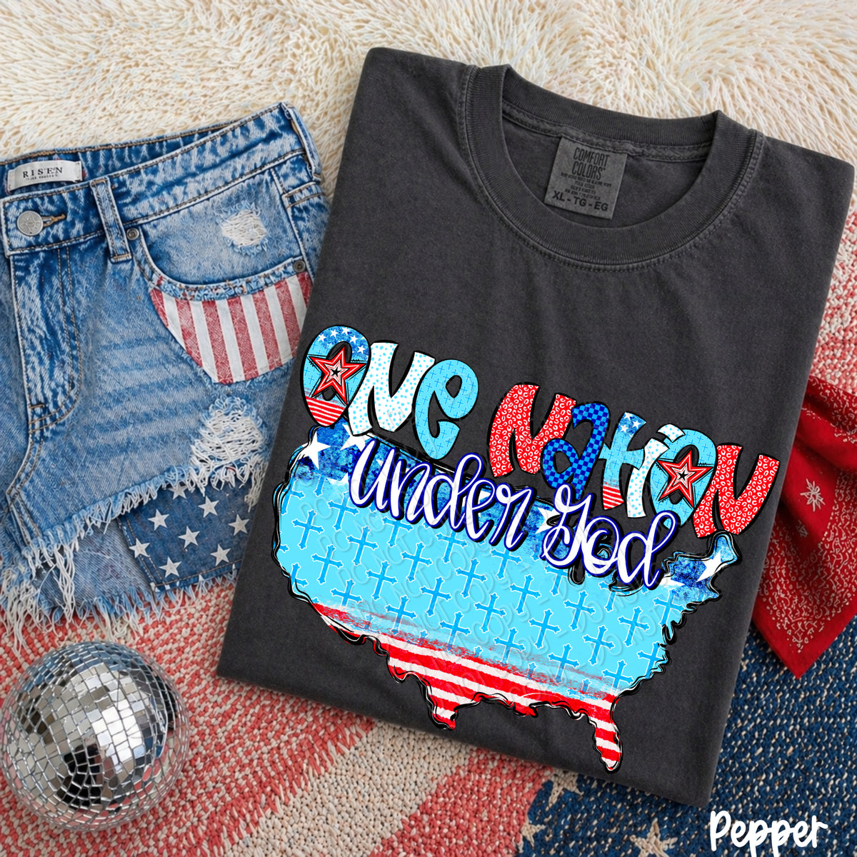 One nation under God RED stars (DWS) DTF transfer