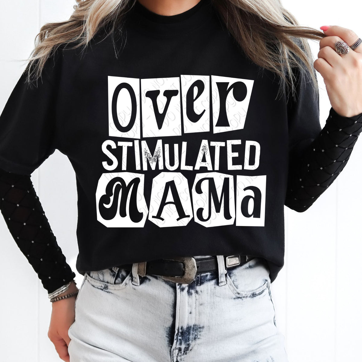Over stimulated mama blocks WHITE (DWS) DTF Transfer