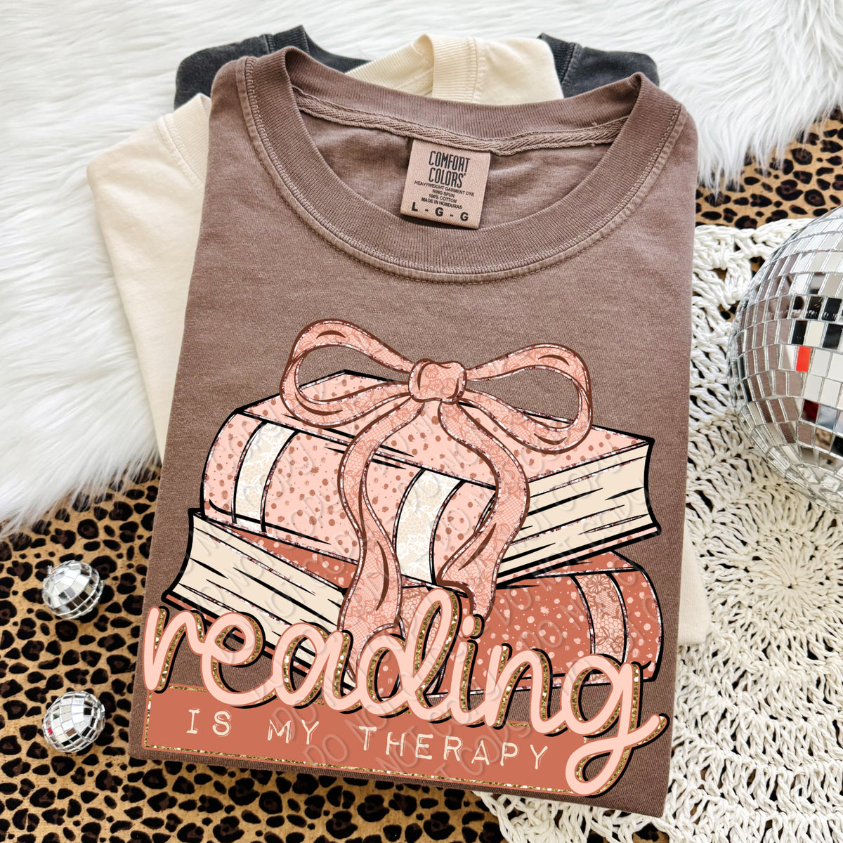 Reading is my therapy book stack with bow (Carter) DTF Transfer