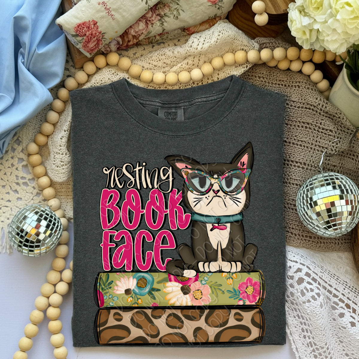 Resting book face cat (DWS) DTF Transfer