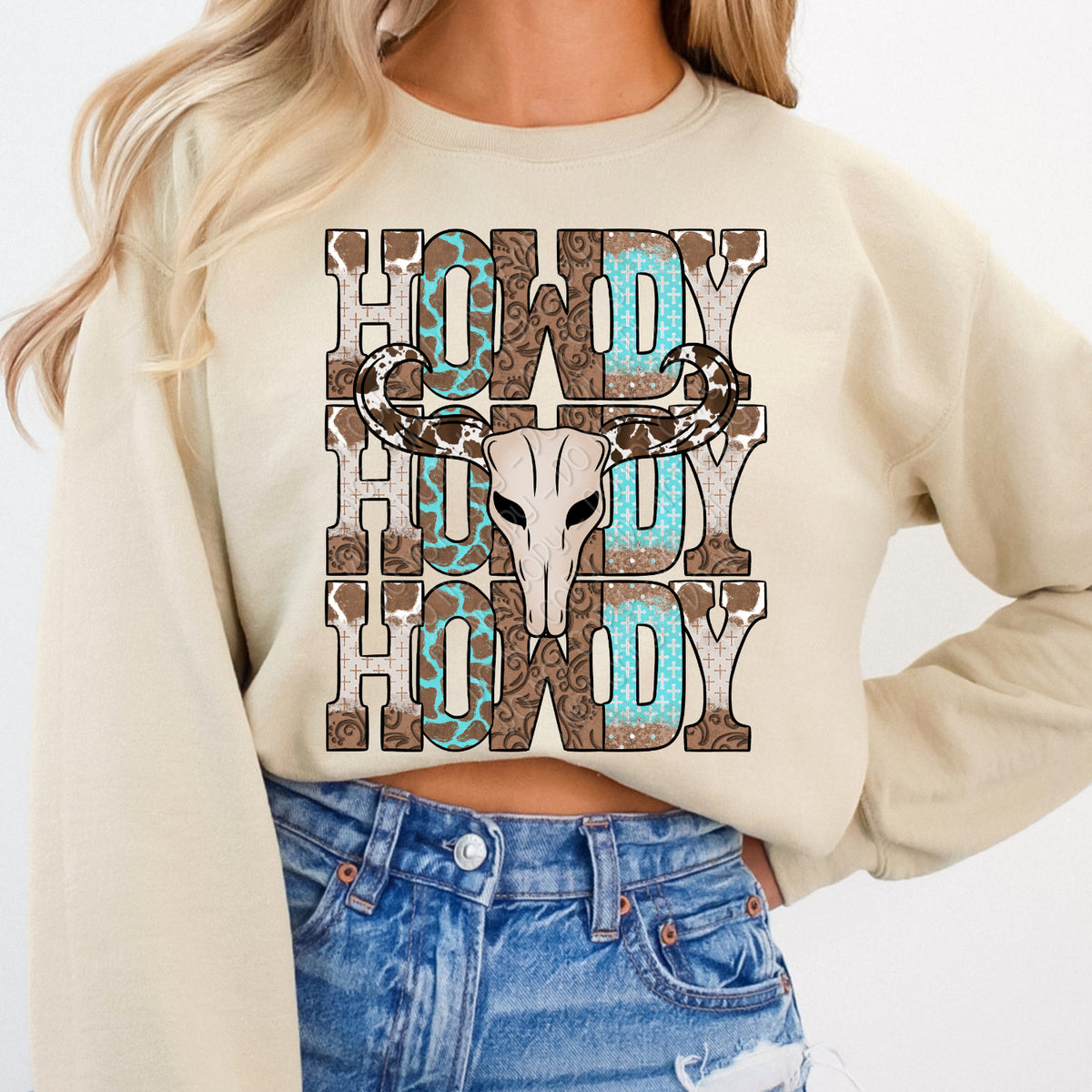 Howdy triple stacked bull skull western (DWS) DTF Transfer