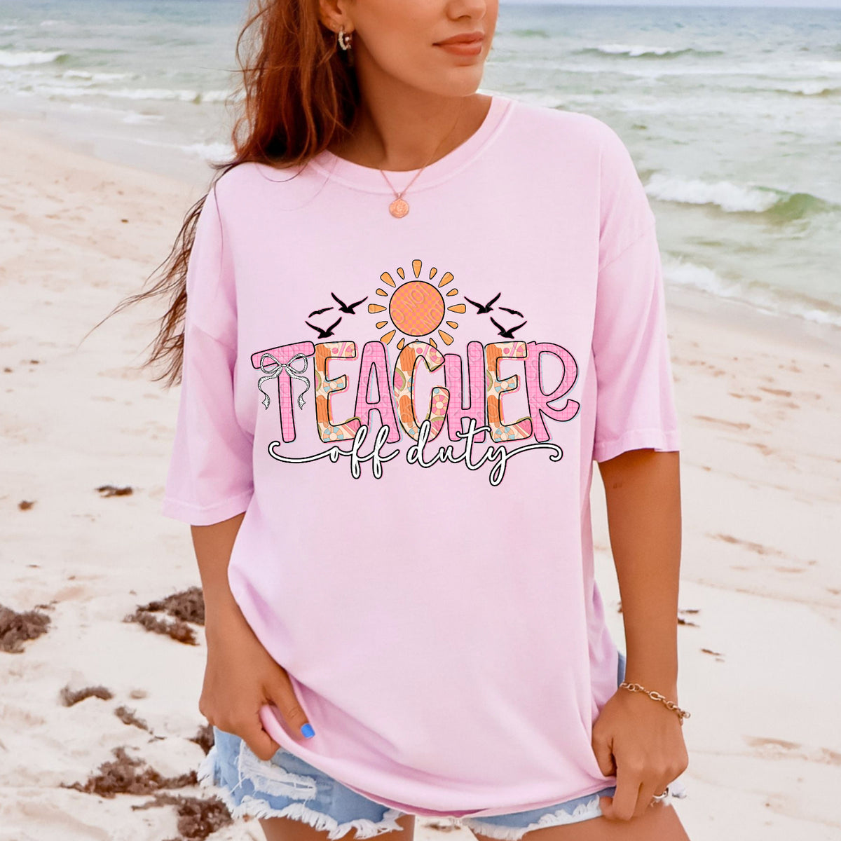 Teacher off duty pink and orange (DWS) DTF Transfer
