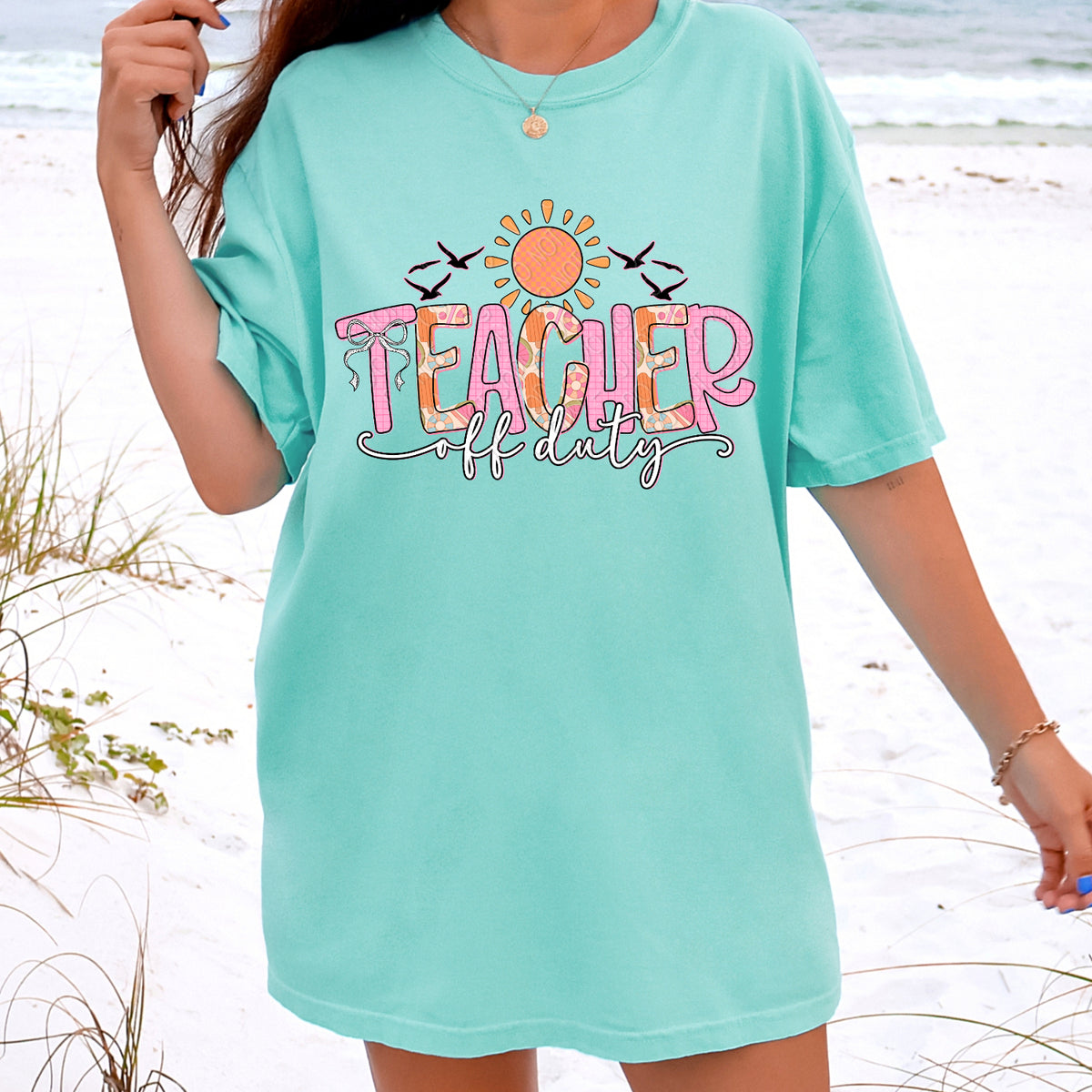 Teacher off duty pink and orange (DWS) DTF Transfer