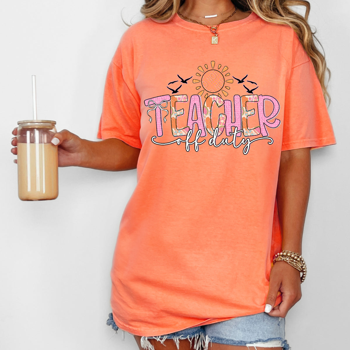 Teacher off duty pink and orange (DWS) DTF Transfer