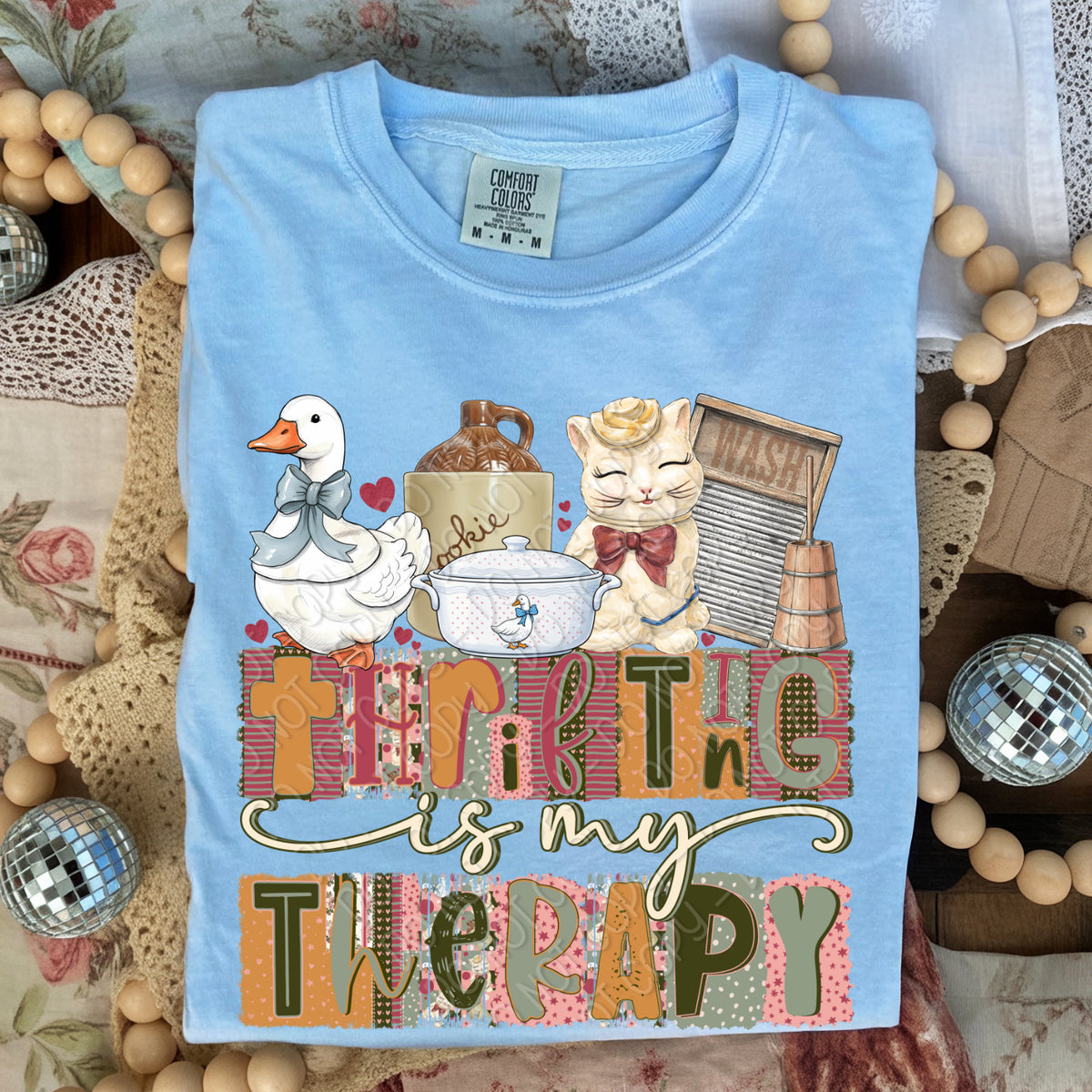 Thrifting is my therapy (goose blue bow) (DWS) DTF Transfer