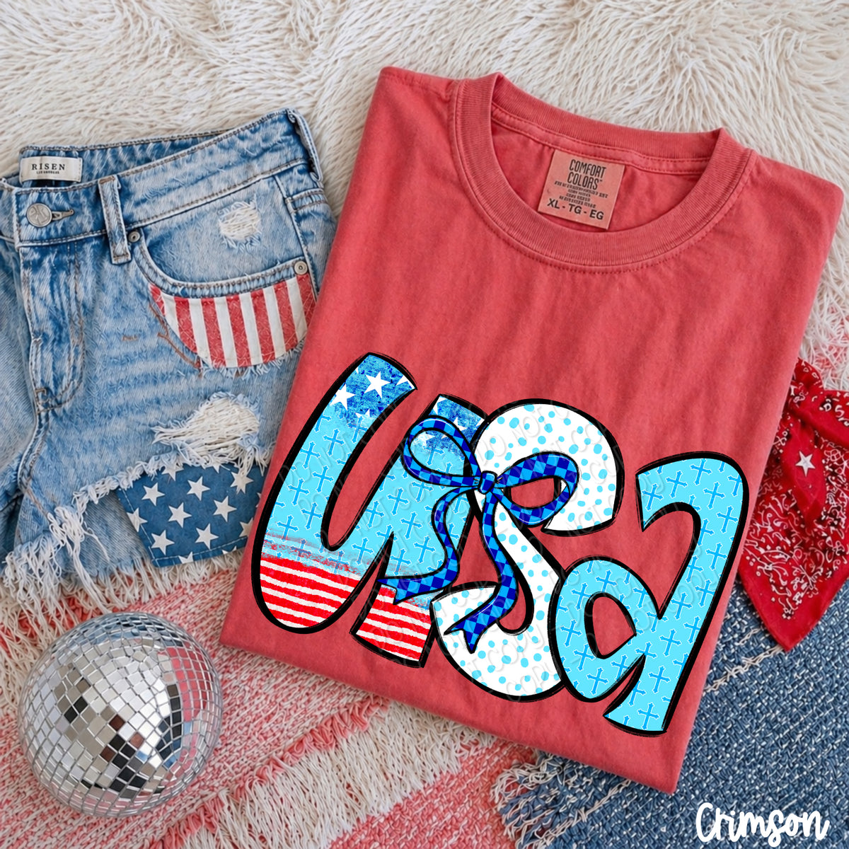 USA blue bow white s blue polkadots (DWS) DTF transfer