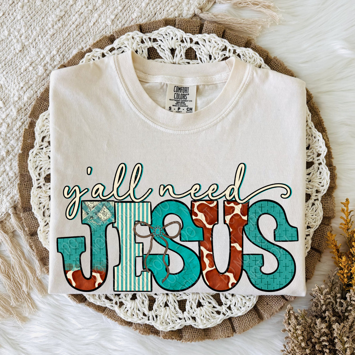 Ya'll need Jesus cow print (DWS) DTF Transfer