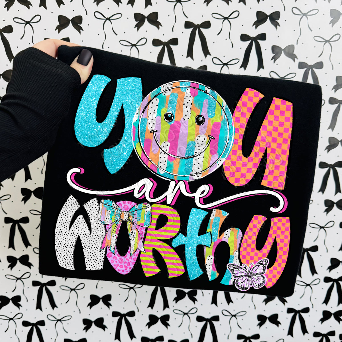 You are worthy colorful bow (DWS) DTF Transfer