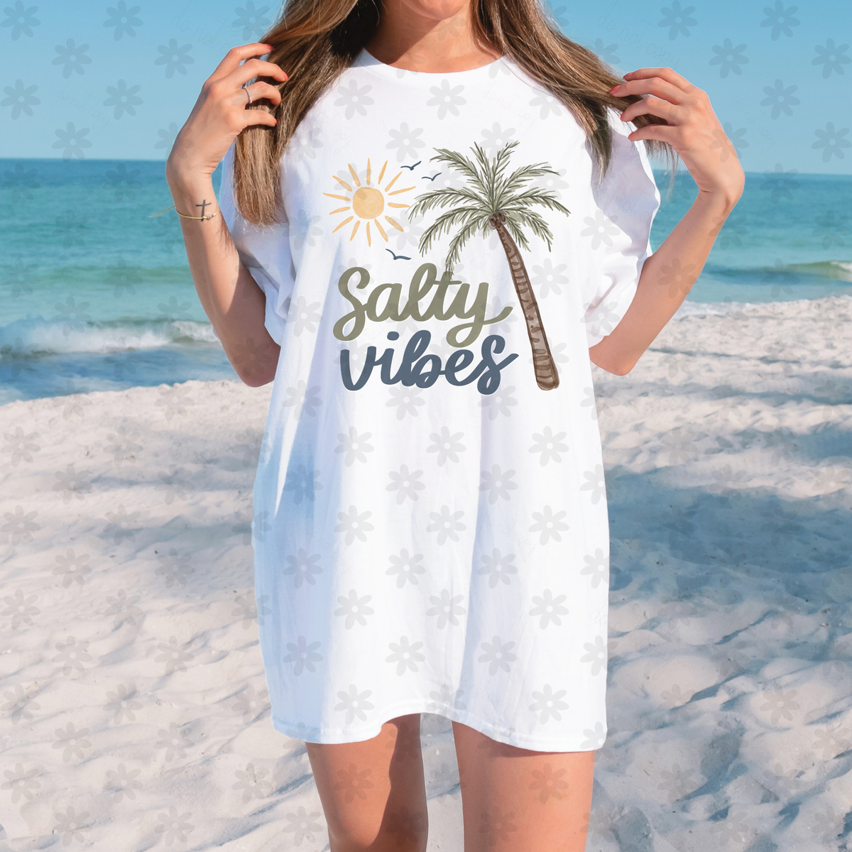 Salty vibes palm tree and sun (Dyed) DTF Transfer