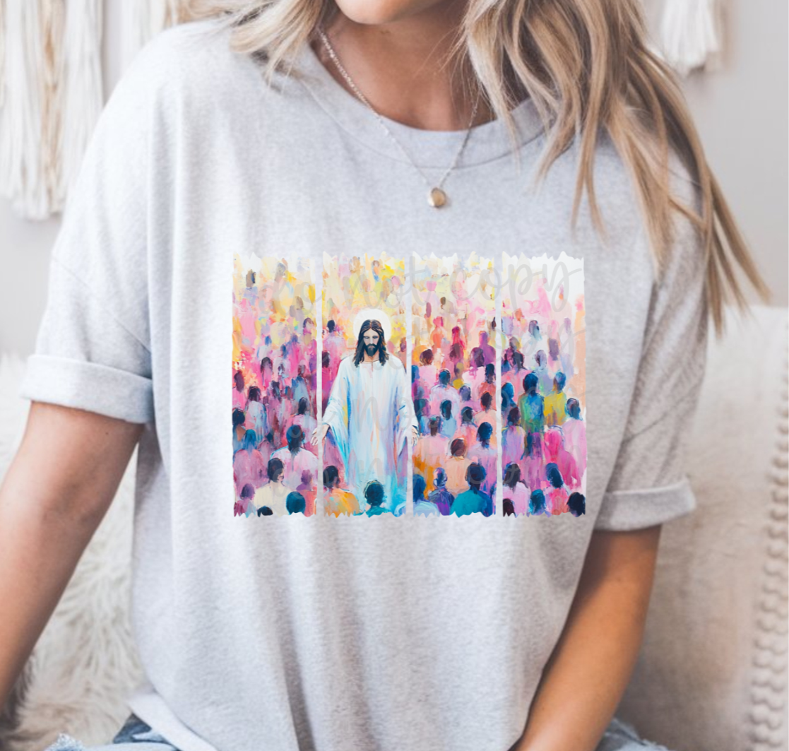 He is risen Watercolor crowd rectangles (Parker) DTF transfer