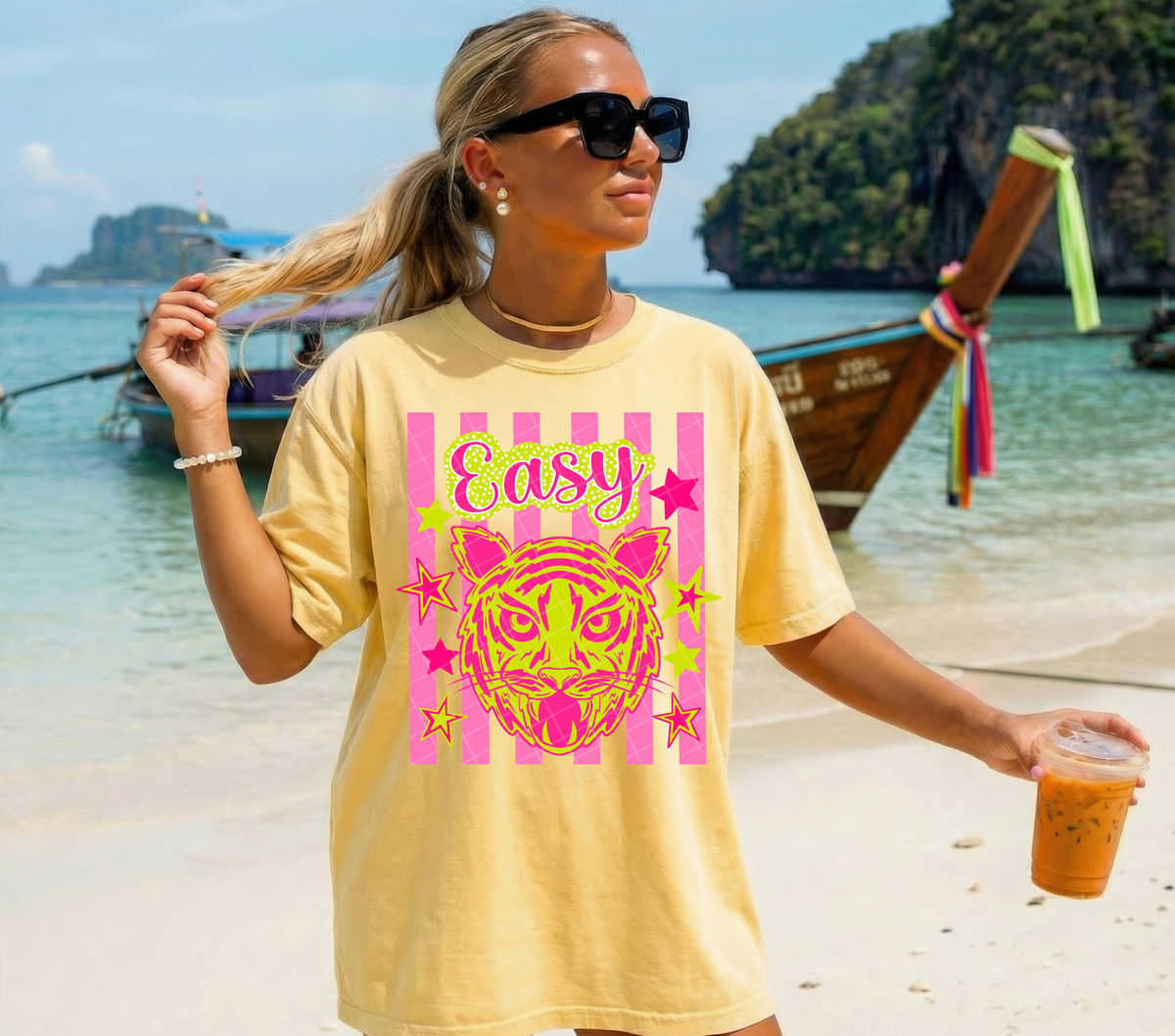 Easy tiger NEON with stripes (Linda) DTF Transfer
