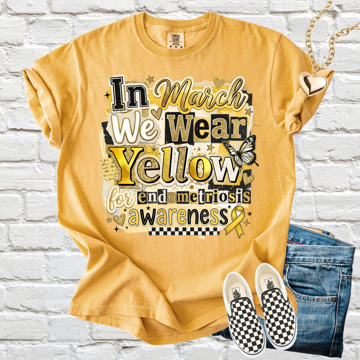 Endometriosis awareness (yellow ribbon) (Parker) DTF transfer