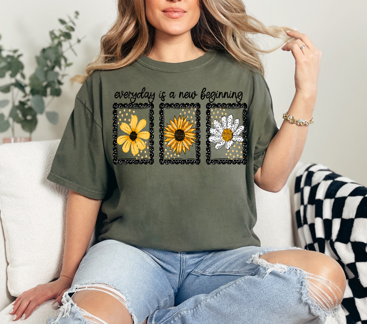 Every day is a new beginning flower frames (Linda) DTF Transfer
