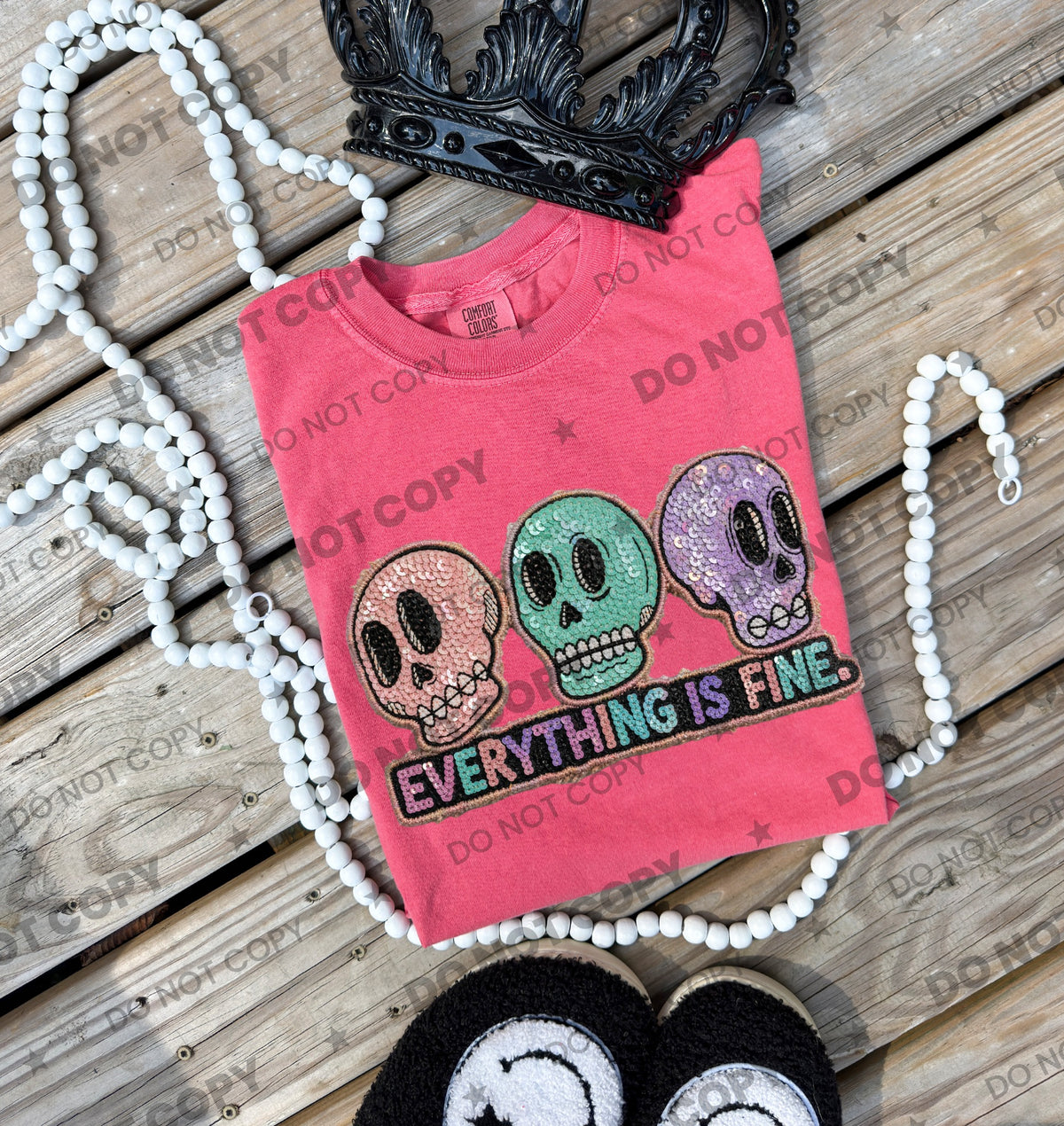 Everything is fine skulls faux sequins (HW) DTF Transfer