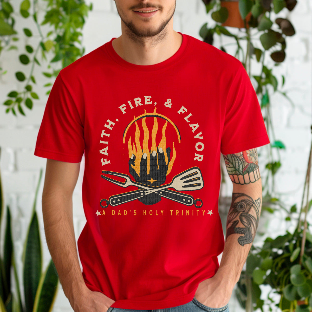Faith Fire And Flavor A Dad's Holy Trinity 104325 DTF transfer