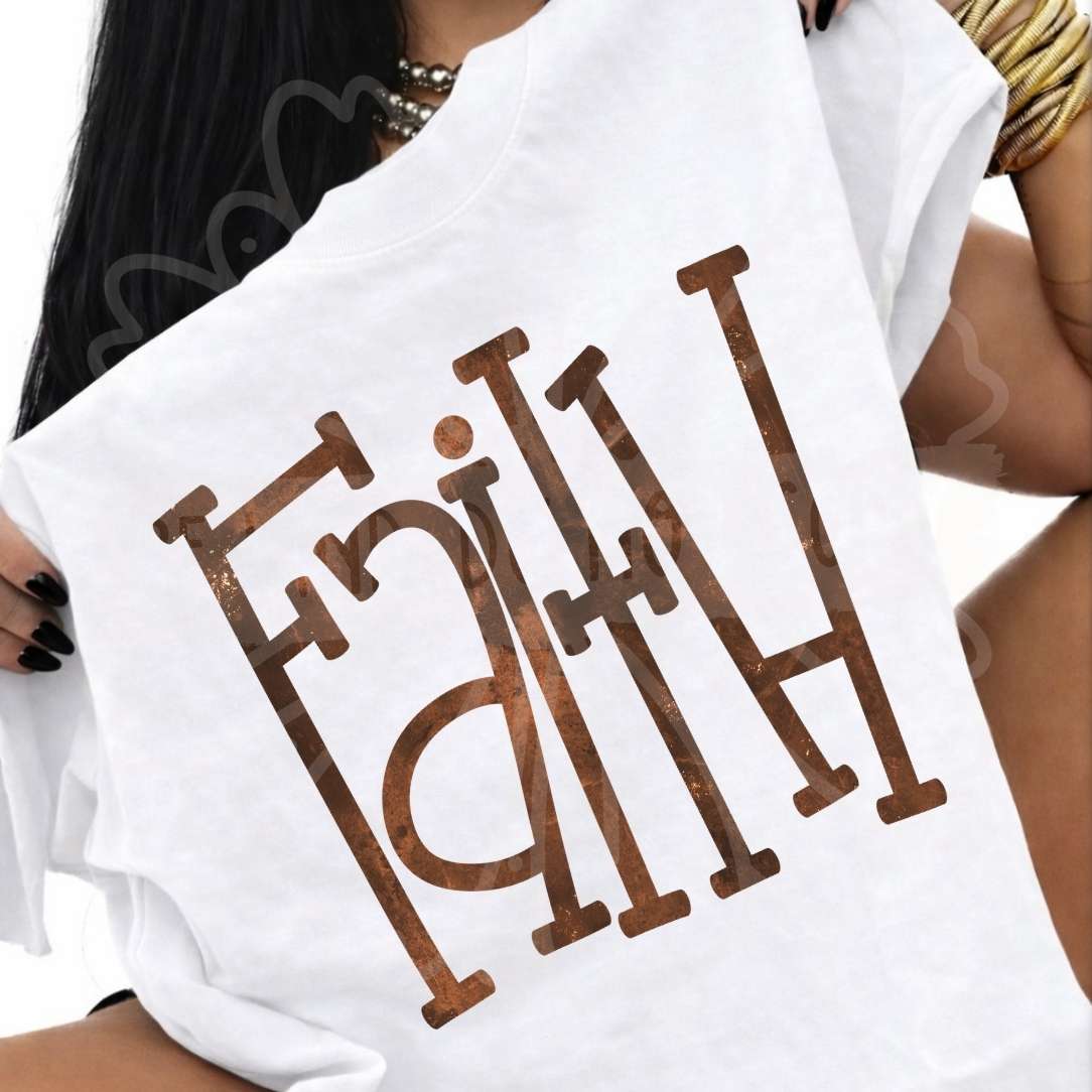 Faith brown font (Vehement) DTF transfer