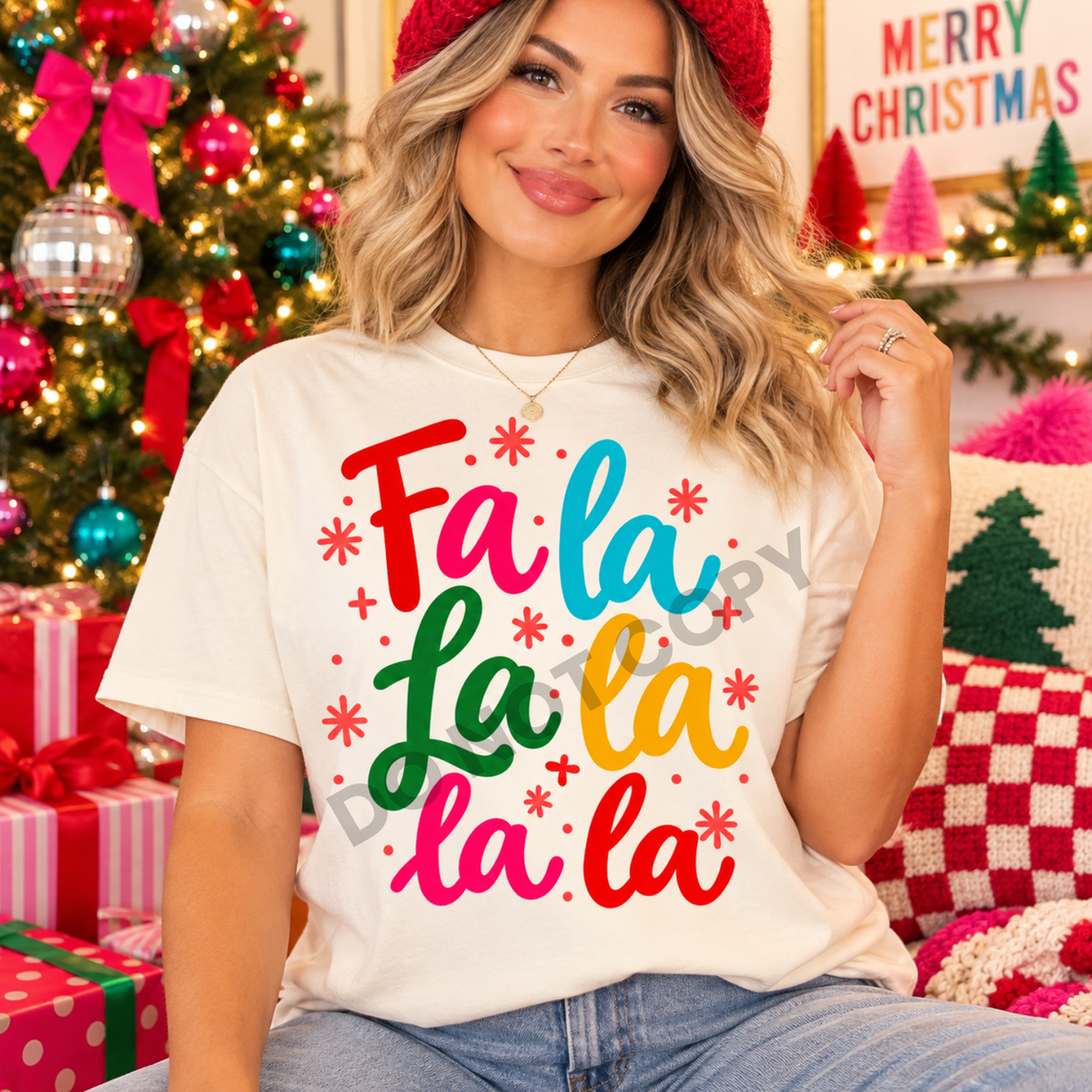 Fa la la la colorful (Parker) DTF transfer