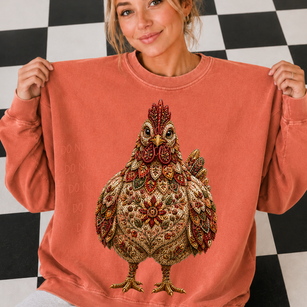 Fall chicken faux embroidery (City) DTF Transfer