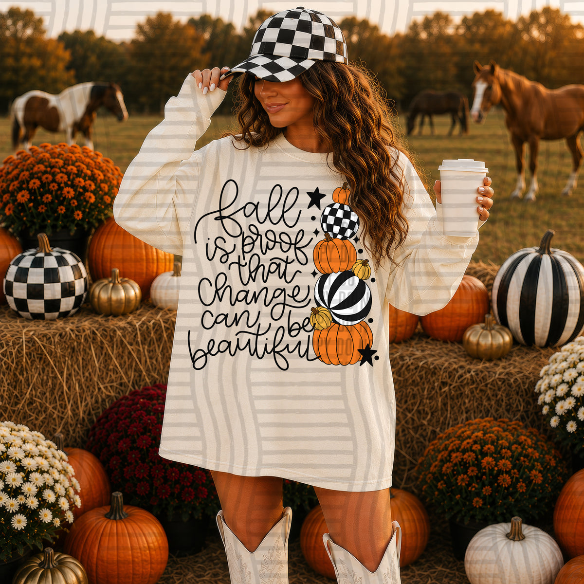 Fall is proof that things can be beautiful pumpkin stack (FRONT) (Caplinger) DTF Transfers