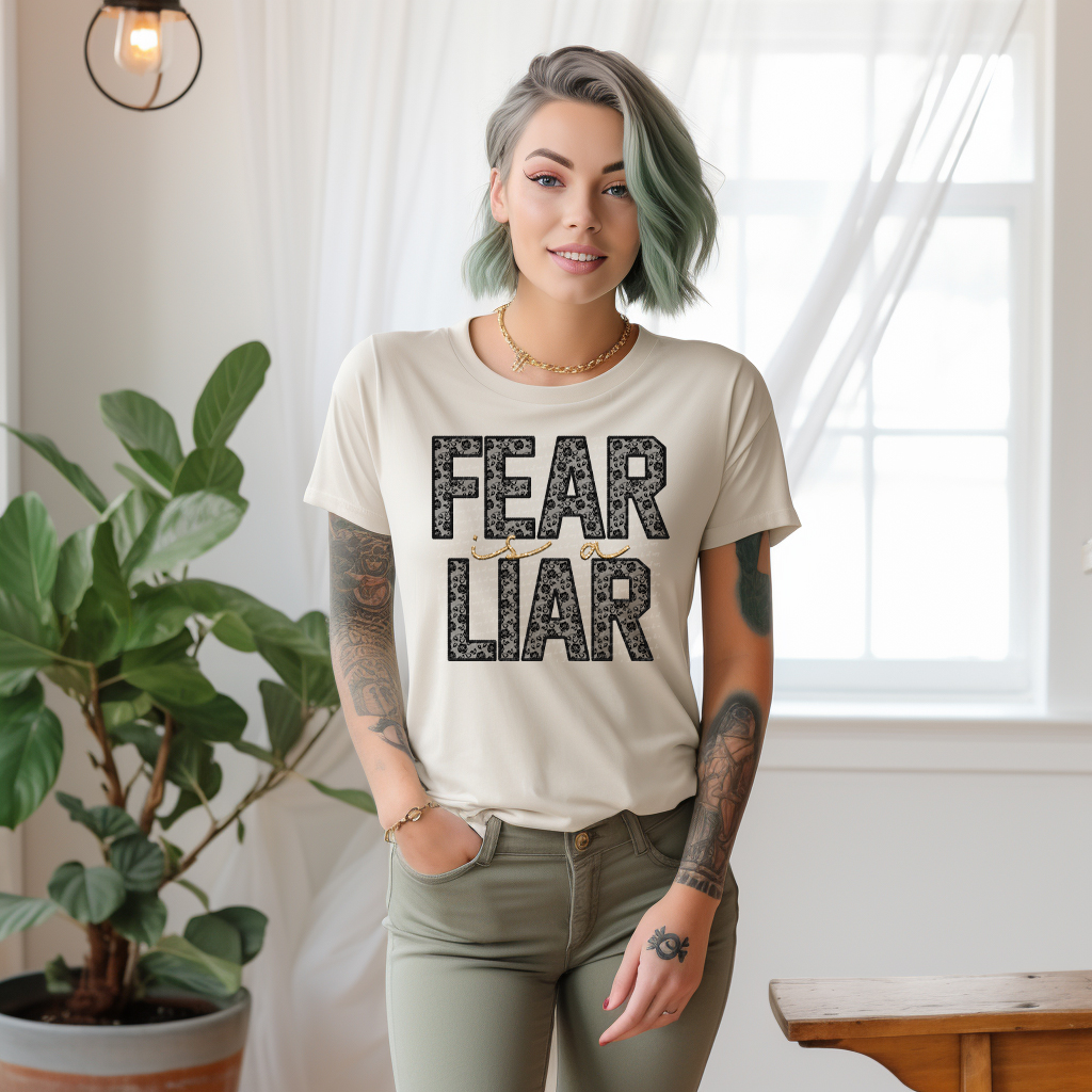 Fear Is A Liar Black Lace Faux Embroidery DWS 117628 DTF transfer