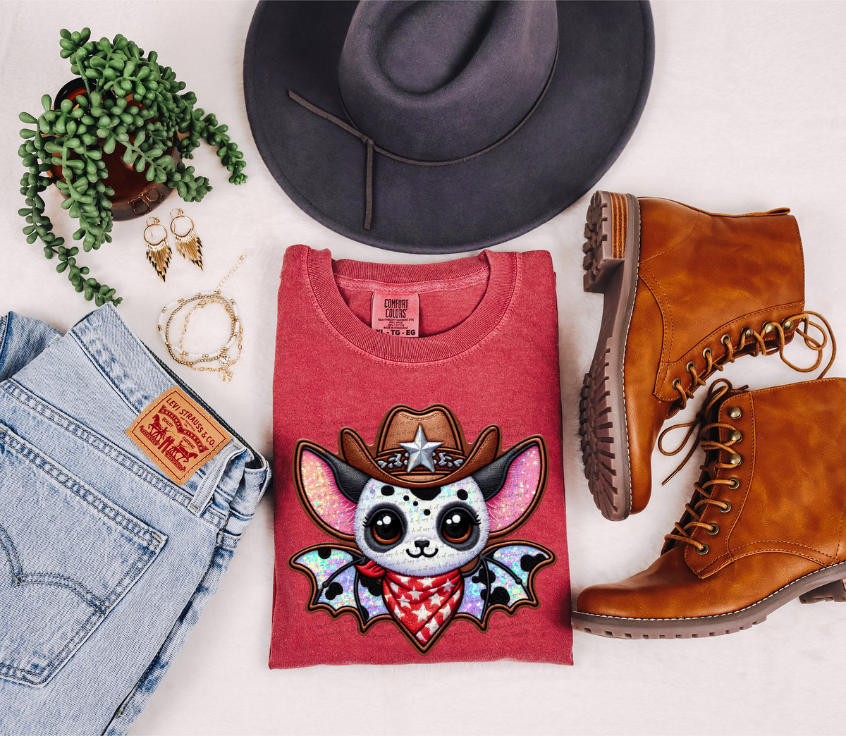 Faux Embroidery Cowboy Bat Stars 51735 DTF transfer