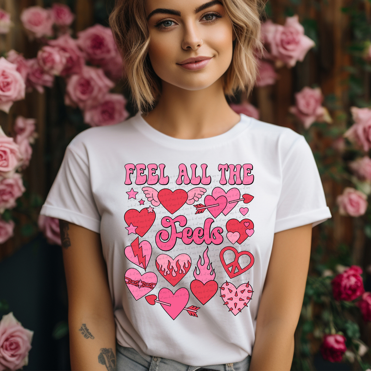 Feel All The Feels Hearts Pink Font 81476 DTF Transfer