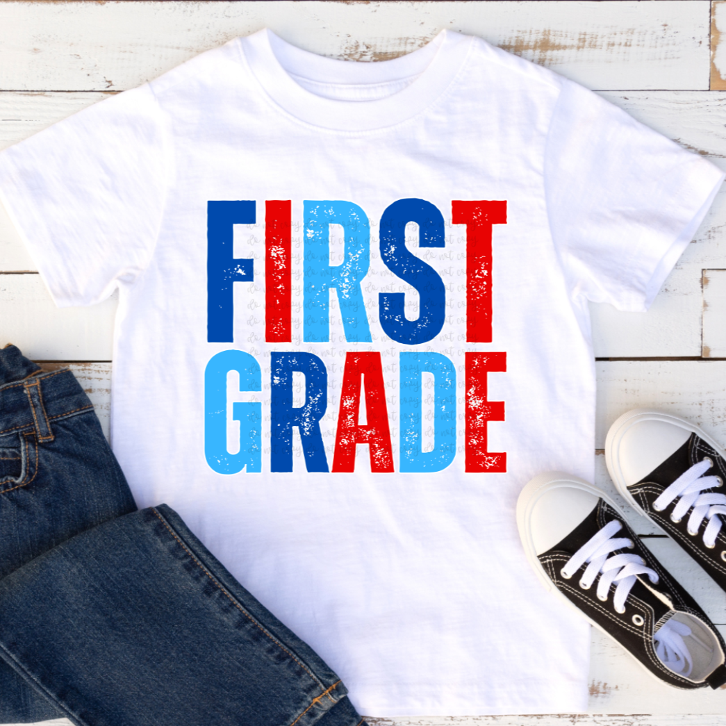 First Grade red blue (Parker) DTF transfer