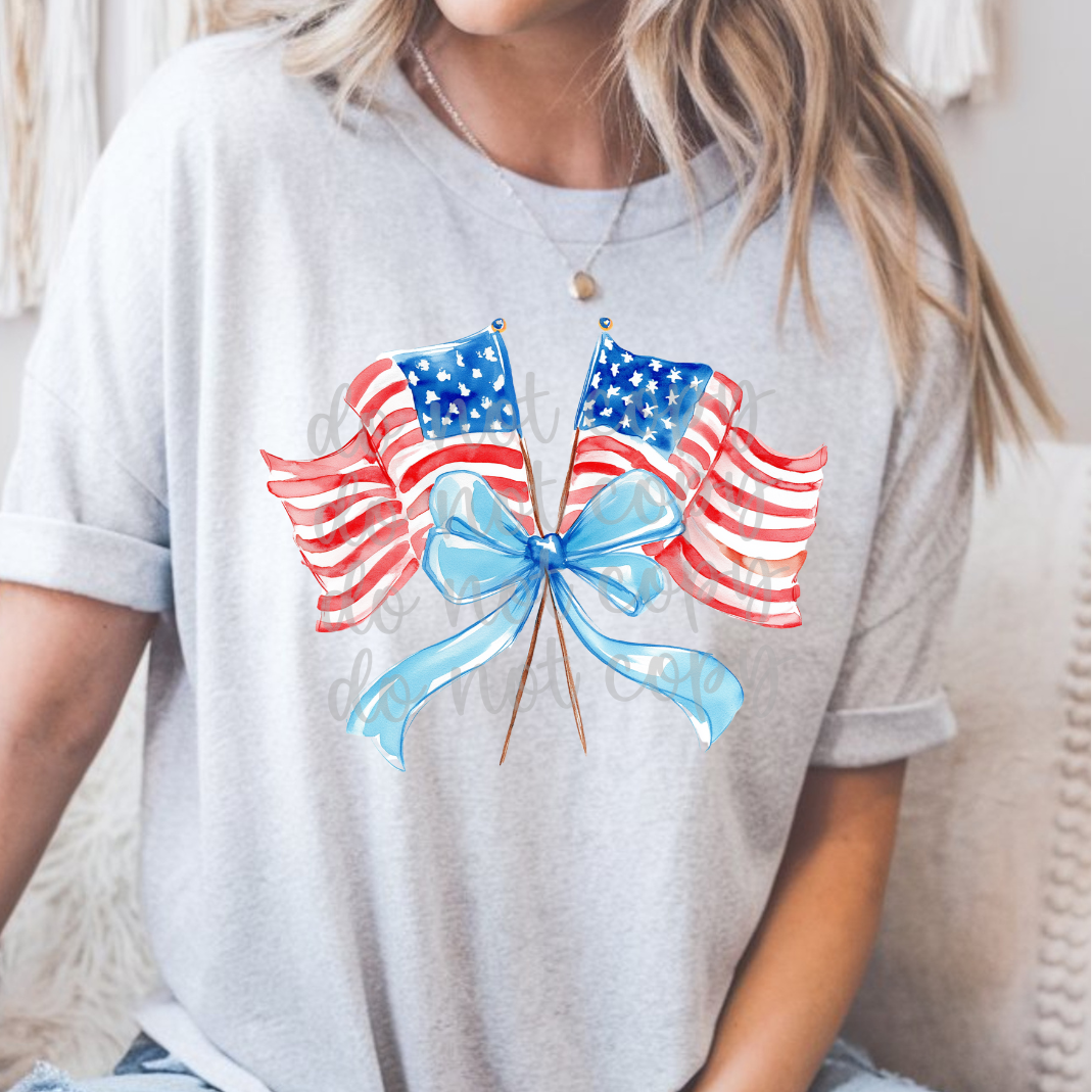 American Flags with Blue Bow (Parker) 101710 DTF transfer