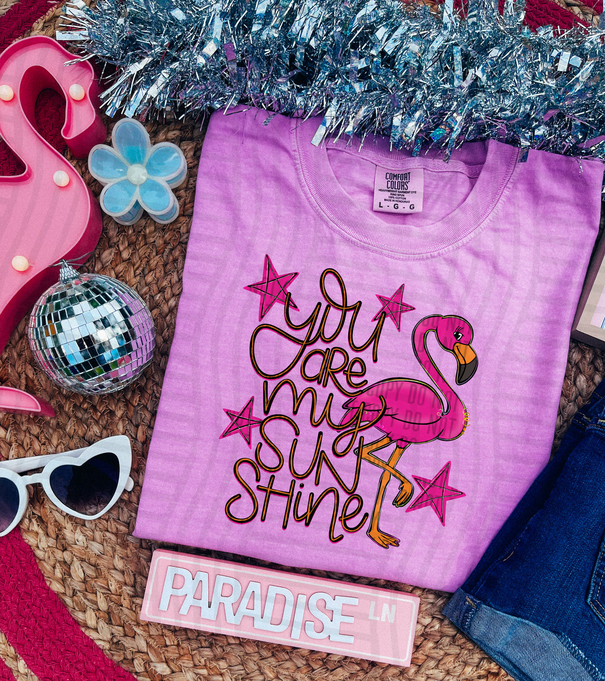 you are my sunshine pink flamingo with pink stars (caplinger) DTF transfer