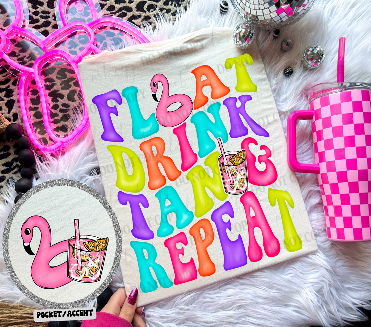 Float Drink Tan & Repeat BACK (Linda) 102142 DTF transfer