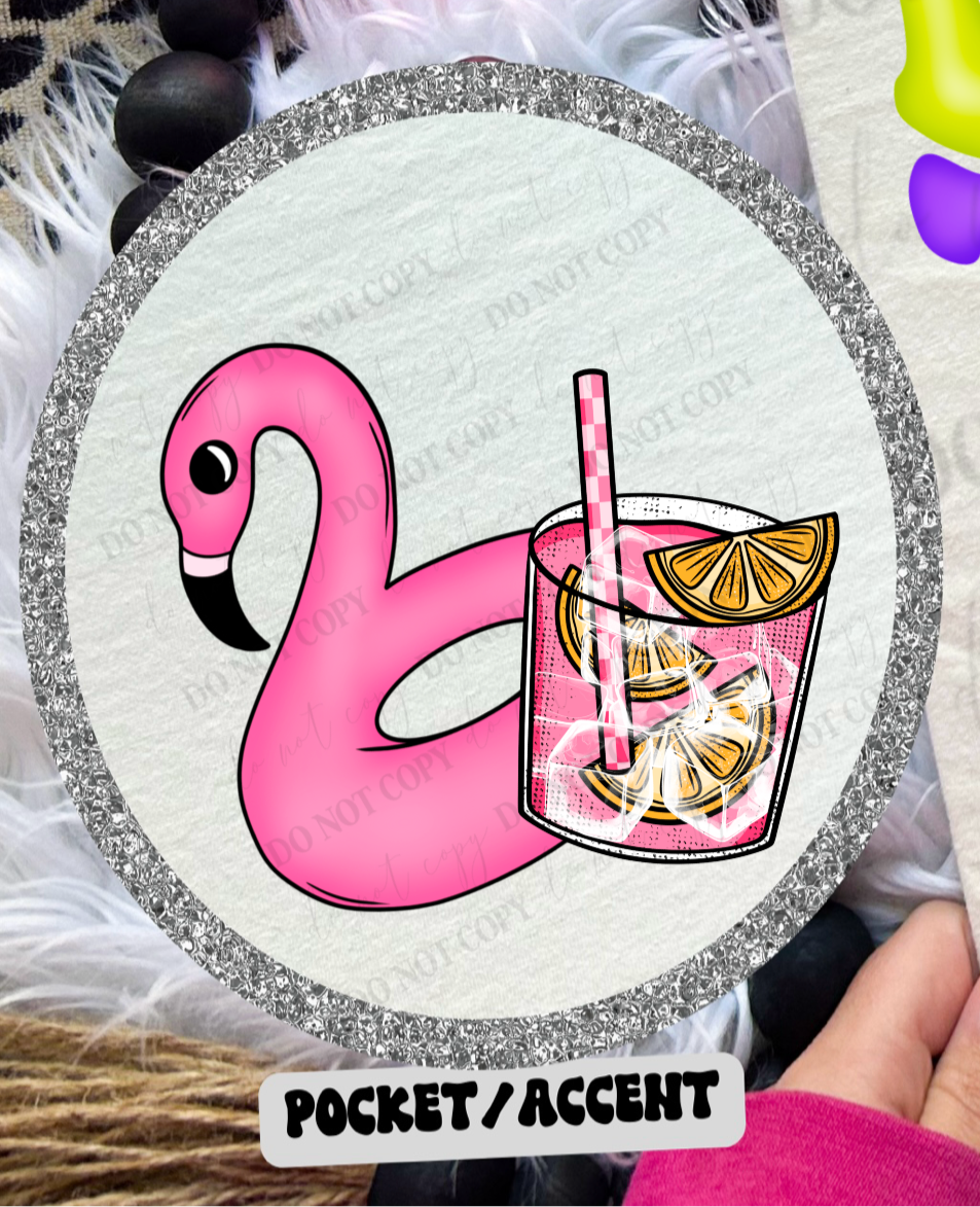 Flamingo Floatie with drink POCKET (Linda) 102143 DTF transfer