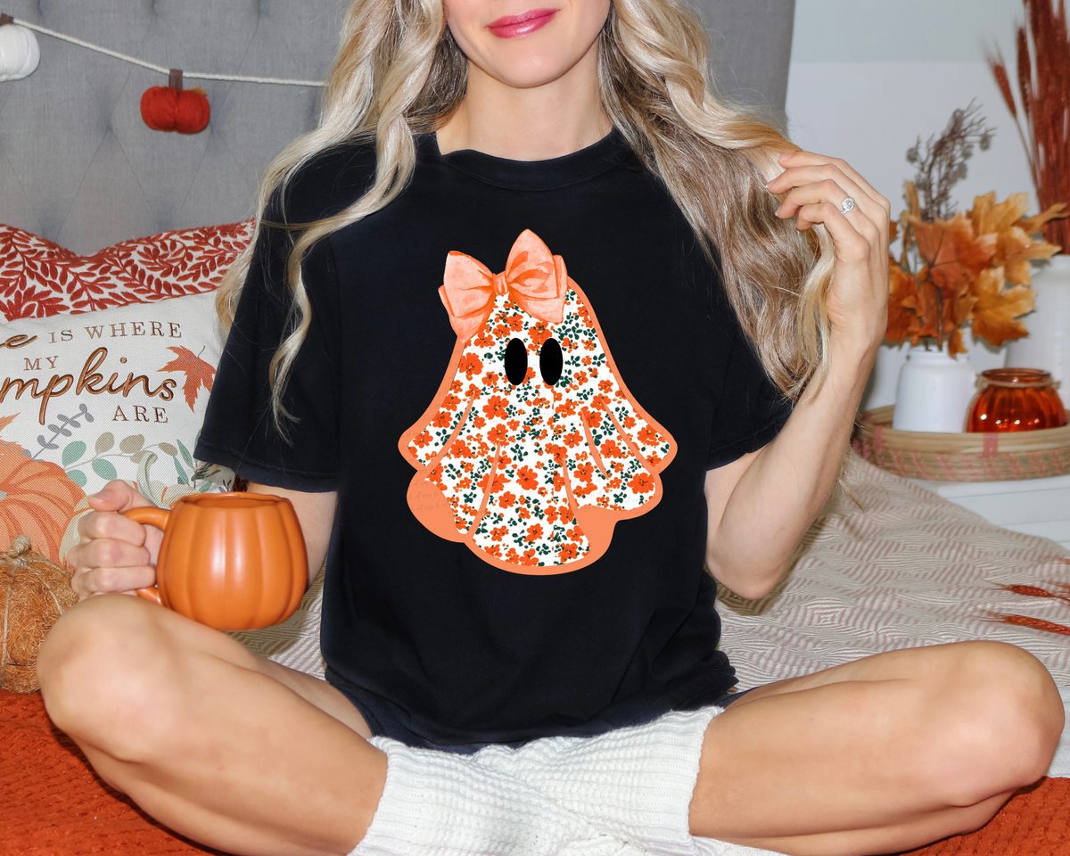 Floral Ghost Orange Bow 108879 DTF transfer